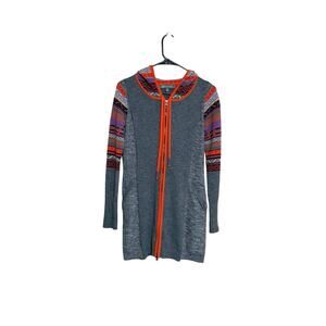 TITLE NINE Wool Blend Aztec Print Western Tunic Length Full Zip Hooded Sweater
